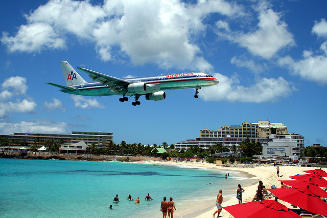 Landing approach to Princess Juliana International Airport on Sint Maarten