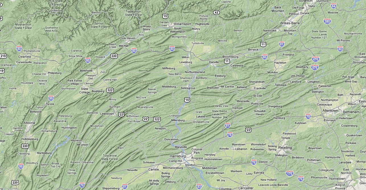 Terrain view of Appalachian Mountains in Pennsylvania